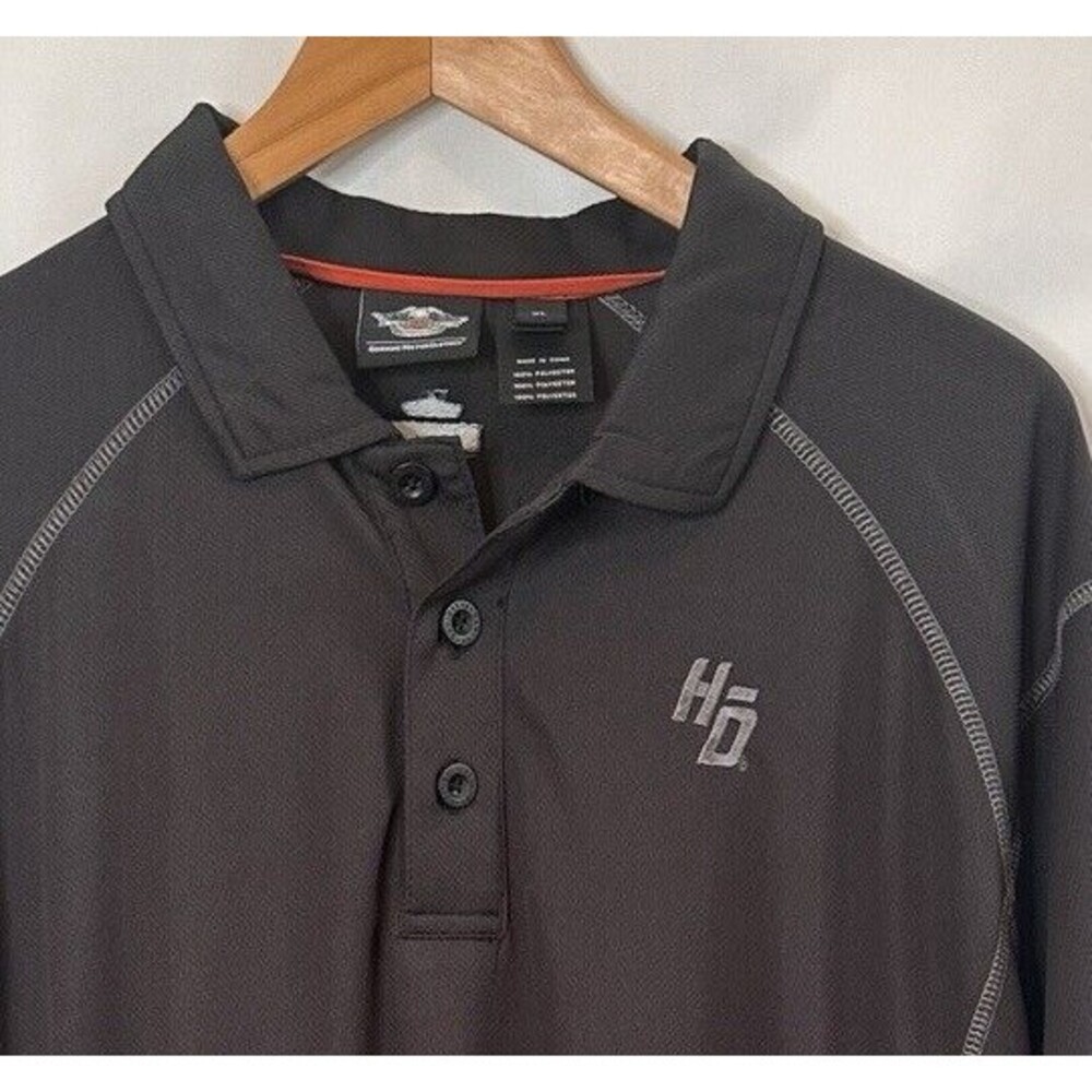 Harley-Davidson Shirt Mens XL  Black Polo Collared Motorcycle Short  Dry Fit - Picture 8 of 9